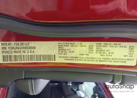 2024 Jeep Grand Cherokee L Altitude X 4X4 z USA, uszkodzony, nr VIN 1C4RJKAG0R8536568